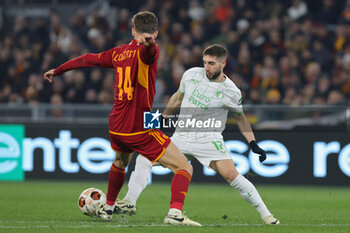 2024-02-22 - Luka Ivanusec of Feyenoord vies for the ball with Diego Llorente of Roma during the UEFA Europa League, Play-off, 2nd leg football match between AS Roma and Feyenoord on February 22, 2024 at Stadio Olimpico in Rome, Italy - FOOTBALL - EUROPA LEAGUE - ROMA V FEYENOORD - UEFA EUROPA LEAGUE - SOCCER