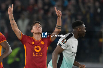 2024-03-07 - Paulo Dybala (AS Roma); celebrates after scoring the goal 1-0 during the UEFA Europa League 2023-2024 road of 16 football match between AS Roma and Brighton at the Olympic Stadium in Rome on March 07, 2024. - ROMA VS BRIGHTON & HOVE ALBION - UEFA EUROPA LEAGUE - SOCCER