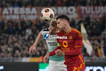 2024-03-07 - Lorenzo Pellegrini (AS Roma); Jan Paul van Hecke (Brighton);  during the UEFA Europa League 2023-2024 road of 16 football match between AS Roma and Brighton at the Olympic Stadium in Rome on March 07, 2024. - ROMA VS BRIGHTON & HOVE ALBION - UEFA EUROPA LEAGUE - SOCCER