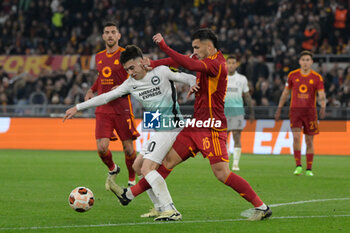 2024-03-07 - Facundo Buonanotte (Brighton);  Leandro Paredes (AS Roma);  during the UEFA Europa League 2023-2024 road of 16 football match between AS Roma and Brighton at the Olympic Stadium in Rome on March 07, 2024. - ROMA VS BRIGHTON & HOVE ALBION - UEFA EUROPA LEAGUE - SOCCER