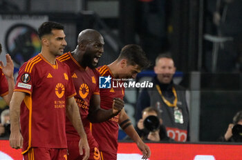 2024-03-07 - Romelu Lukaku (AS Roma);  celebrates after scoring the goal 2-0 during the UEFA Europa League 2023-2024 road of 16 football match between AS Roma and Brighton at the Olympic Stadium in Rome on March 07, 2024. - ROMA VS BRIGHTON & HOVE ALBION - UEFA EUROPA LEAGUE - SOCCER