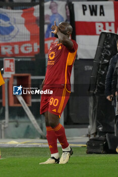 2024-03-07 - Romelu Lukaku (AS Roma);  celebrates after scoring the goal 2-0 during the UEFA Europa League 2023-2024 road of 16 football match between AS Roma and Brighton at the Olympic Stadium in Rome on March 07, 2024. - ROMA VS BRIGHTON & HOVE ALBION - UEFA EUROPA LEAGUE - SOCCER