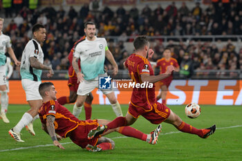 2024-03-07 - Gianluca Mancini (AS Roma);  goal 3-0 during the UEFA Europa League 2023-2024 road of 16 football match between AS Roma and Brighton at the Olympic Stadium in Rome on March 07, 2024. - ROMA VS BRIGHTON & HOVE ALBION - UEFA EUROPA LEAGUE - SOCCER