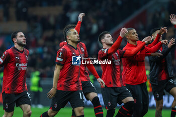 2024-03-07 - AC Milan players celebrate the victory at the end of the match during UEFA Europa League 2023/24 Round of 16 - 1st  leg football match between AC Milan and SK Slavia Praha at San Siro Stadium, Milan, Italy on March 07, 2024 - MILAN VS SLAVIA PRAHA - UEFA EUROPA LEAGUE - SOCCER