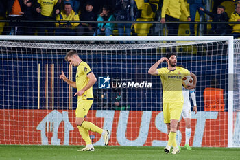 2024-03-14 - Alexander Sorloth (L) of Villarreal celebrates the team’s second goal next to Goncalo Guedes during the UEFA Europa League, Round of 16, 2nd leg football match between Villarreal CF and Olympique de Marseille on March 14, 2024 at Estadio de la Ceramica in Villarreal, Spain - FOOTBALL - EUROPA LEAGUE - VILLARREAL V MARSEILLE - UEFA EUROPA LEAGUE - SOCCER