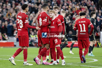 2024-03-14 - Liverpool forward Cody Gakpo (18) celebrates his goal 6-1 with Liverpool midfielder Harvey Elliott (19) during the UEFA Europa League, Round of 16, second leg football match between Liverpool and Sparta Prague on 14 March 2024 at Anfield stadium in Liverpool, England - FOOTBALL - EUROPA LEAGUE - LIVERPOOL V SPARTA PRAGUE - UEFA EUROPA LEAGUE - SOCCER
