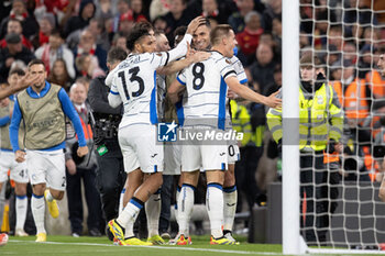 2024-04-11 - Atalanta forward Gianluca Scamacca (90) scores and celebrates 0-2 during the UEFA Europa League, Quarter-finals, 1st leg football match between Liverpool and Atalanta on 11 April 2024 at Anfield stadium in Liverpool, England - FOOTBALL - EUROPA LEAGUE - LIVERPOOL V ATALANTA - UEFA EUROPA LEAGUE - SOCCER