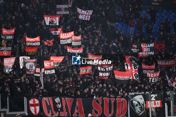 2024-04-18 - Supporters of A.C. Milan during the UEFA Europa League Quarter-final second Leg match, between A.S. Roma vs A.C. Milan at the Olympic Stadium on April 18, 2024 in Rome, Italy. - AS ROMA VS AC MILAN - UEFA EUROPA LEAGUE - SOCCER