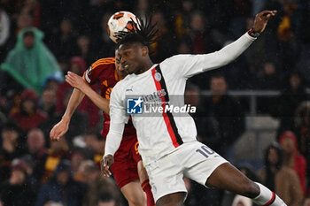 2024-04-18 - Stephan El Shaarawy of A.S. Roma and Rafael Leao of A.C. Milan during the UEFA Europa League Quarter-final second Leg match, between A.S. Roma vs A.C. Milan at the Olympic Stadium on April 18, 2024 in Rome, Italy. - AS ROMA VS AC MILAN - UEFA EUROPA LEAGUE - SOCCER