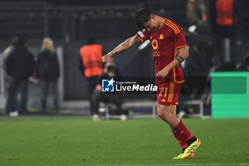 2024-04-18 - Paulo Dybala of A.S. Roma celebrates after scoring the gol of 2-0 during the UEFA Europa League Quarter-final second Leg match, between A.S. Roma vs A.C. Milan at the Olympic Stadium on April 18, 2024 in Rome, Italy. - AS ROMA VS AC MILAN - UEFA EUROPA LEAGUE - SOCCER