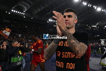 2024-04-18 - Gianluca Mancini of A.S. Roma during the UEFA Europa League Quarter-final second Leg match, between A.S. Roma vs A.C. Milan at the Olympic Stadium on April 18, 2024 in Rome, Italy. - AS ROMA VS AC MILAN - UEFA EUROPA LEAGUE - SOCCER