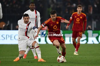 2024-04-18 - Theo Hernandez of A.C. Milan and Stephan El Shaarawy of A.S. Roma during the UEFA Europa League Quarter-final second Leg match, between A.S. Roma vs A.C. Milan at the Olympic Stadium on April 18, 2024 in Rome, Italy. - AS ROMA VS AC MILAN - UEFA EUROPA LEAGUE - SOCCER