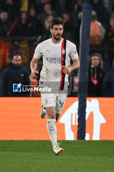 2024-04-18 - Matteo Gabbia A.C. Milan celebrates after scoring the gol of 2-1 during the UEFA Europa League Quarter-final second Leg match, between A.S. Roma vs A.C. Milan at the Olympic Stadium on April 18, 2024 in Rome, Italy. - AS ROMA VS AC MILAN - UEFA EUROPA LEAGUE - SOCCER