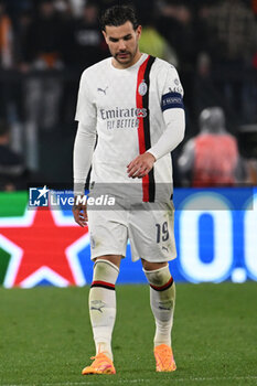 2024-04-18 - Theo Hernandez of A.C. Milan during the UEFA Europa League Quarter-final second Leg match, between A.S. Roma vs A.C. Milan at the Olympic Stadium on April 18, 2024 in Rome, Italy. - AS ROMA VS AC MILAN - UEFA EUROPA LEAGUE - SOCCER