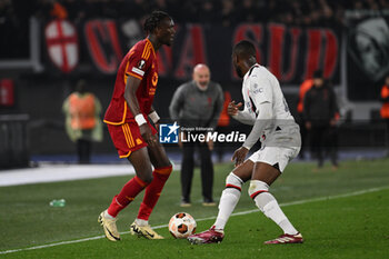 2024-04-18 - Tammy Abraham of A.S. Roma and Ruben Loftus-Cheek of A.C. Milan during the UEFA Europa League Quarter-final second Leg match, between A.S. Roma vs A.C. Milan at the Olympic Stadium on April 18, 2024 in Rome, Italy. - AS ROMA VS AC MILAN - UEFA EUROPA LEAGUE - SOCCER