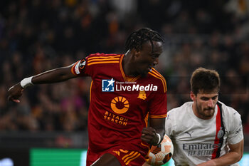 2024-04-18 - Tammy Abraham of A.S. Roma and Matteo Gabbia A.C. Milan during the UEFA Europa League Quarter-final second Leg match, between A.S. Roma vs A.C. Milan at the Olympic Stadium on April 18, 2024 in Rome, Italy. - AS ROMA VS AC MILAN - UEFA EUROPA LEAGUE - SOCCER
