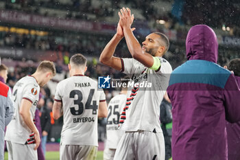 2024-04-18 - Jonathan Tah of Bayer Leverkusen celebrates after the UEFA Europa League, Quater-Finals, 2nd Leg football match between West Ham United FC and Bayer 04 Leverkusen on 18 April 2024 at London Stadium in London, England - FOOTBALL - EUROPA LEAGUE - WEST HAM V BAYER LEVERKUSEN - UEFA EUROPA LEAGUE - SOCCER