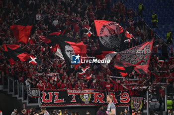 2024-05-02 - Supporters of Bayer Leverkusen during the UEFA Europa League semi-final first Leg match, between A.S. Roma vs Bayer Leverkusen at the Olympic Stadium on 2 May, 2024 in Rome, Italy. - AS ROMA VS BAYER 04 LEVERKUSEN - UEFA EUROPA LEAGUE - SOCCER