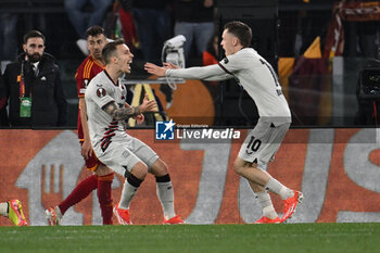 2024-05-02 - Florian Wirtz of Bayer Leverkusen celebrates after scoring the gol of 0-1 during the UEFA Europa League semi-final first Leg match, between A.S. Roma vs Bayer Leverkusen at the Olympic Stadium on 2 May, 2024 in Rome, Italy. - AS ROMA VS BAYER 04 LEVERKUSEN - UEFA EUROPA LEAGUE - SOCCER