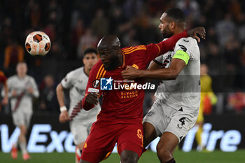 2024-05-02 - Romelu Lukaku of A.S. Roma and Jonathan Tah of Bayer Leverkusen during the UEFA Europa League semi-final first Leg match, between A.S. Roma vs Bayer Leverkusen at the Olympic Stadium on 2 May, 2024 in Rome, Italy. - AS ROMA VS BAYER 04 LEVERKUSEN - UEFA EUROPA LEAGUE - SOCCER