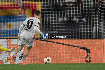 2024-05-02 - Florian Wirtz of Bayer Leverkusen scores the goal of 0-1 during the UEFA Europa League semi-final first Leg match, between A.S. Roma vs Bayer Leverkusen at the Olympic Stadium on 2 May, 2024 in Rome, Italy. - AS ROMA VS BAYER 04 LEVERKUSEN - UEFA EUROPA LEAGUE - SOCCER