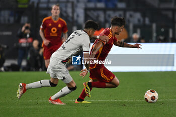 2024-05-02 - Piero Hincapie of Bayer Leverkusen and Paulo Dybala of A.S. Roma during the UEFA Europa League semi-final first Leg match, between A.S. Roma vs Bayer Leverkusen at the Olympic Stadium on 2 May, 2024 in Rome, Italy. - AS ROMA VS BAYER 04 LEVERKUSEN - UEFA EUROPA LEAGUE - SOCCER