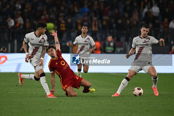 2024-05-02 - Piero Hincapie of Bayer Leverkusen and Paulo Dybala of A.S. Roma during the UEFA Europa League semi-final first Leg match, between A.S. Roma vs Bayer Leverkusen at the Olympic Stadium on 2 May, 2024 in Rome, Italy. - AS ROMA VS BAYER 04 LEVERKUSEN - UEFA EUROPA LEAGUE - SOCCER