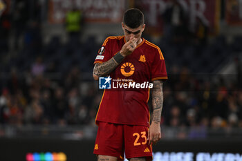 2024-05-02 - Gianluca Mancini of A.S. Roma during the UEFA Europa League semi-final first Leg match, between A.S. Roma vs Bayer Leverkusen at the Olympic Stadium on 2 May, 2024 in Rome, Italy. - AS ROMA VS BAYER 04 LEVERKUSEN - UEFA EUROPA LEAGUE - SOCCER