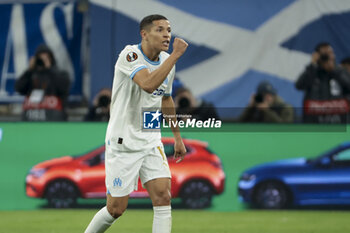 2024-05-02 - Amine Harit of Marseille celebrates the goal of Chancel Mbemba during the UEFA Europa League, Semi-finals, 1st leg football match between Olympique de Marseille (OM) and Atalanta Bergame on May 2, 2024 at Velodrome stadium in Marseille, France - FOOTBALL - EUROPA LEAGUE - MARSEILLE V ATALANTA - UEFA EUROPA LEAGUE - SOCCER