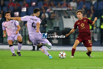 2024-09-26 - Rome, Italy 26.9.2024: Paredes of Athletic Bilbao, Tommaso Baldanzi of Roma during the UEFA Europa League 2024-2025 day 1, football match between AS Roma vs Athletic Club Bilbao at Olympic Stadium in Rome. - AS ROMA VS ATHLETIC BILBAO - UEFA EUROPA LEAGUE - SOCCER