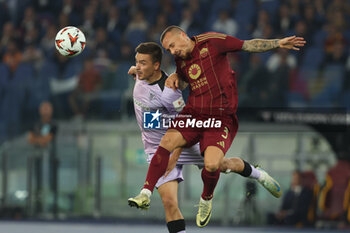 2024-09-26 - Rome, Italy 26.9.2024: Angelino of Roma, Gorosabel of Athletic Bilbao during the UEFA Europa League 2024-2025 day 1, football match between AS Roma vs Athletic Club Bilbao at Olympic Stadium in Rome. - AS ROMA VS ATHLETIC BILBAO - UEFA EUROPA LEAGUE - SOCCER