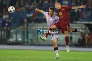 2024-09-26 - Rome, Italy 26.9.2024: Angelino of Roma, Gorosabel of Athletic Bilbao during the UEFA Europa League 2024-2025 day 1, football match between AS Roma vs Athletic Club Bilbao at Olympic Stadium in Rome. - AS ROMA VS ATHLETIC BILBAO - UEFA EUROPA LEAGUE - SOCCER