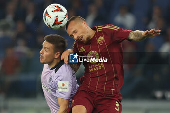 2024-09-26 - Rome, Italy 26.9.2024: Angelino of Roma, Gorosabel of Athletic Bilbao during the UEFA Europa League 2024-2025 day 1, football match between AS Roma vs Athletic Club Bilbao at Olympic Stadium in Rome. - AS ROMA VS ATHLETIC BILBAO - UEFA EUROPA LEAGUE - SOCCER