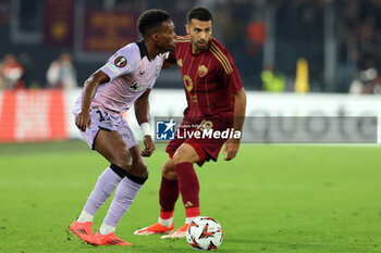 2024-09-26 - Rome, Italy 26.9.2024: A.Djalo of Athletic Bilbao, Zeki Celik of Roma during the UEFA Europa League 2024-2025 day 1, football match between AS Roma vs Athletic Club Bilbao at Olympic Stadium in Rome. - AS ROMA VS ATHLETIC BILBAO - UEFA EUROPA LEAGUE - SOCCER