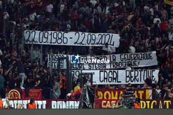 2024-09-26 - Rome, Italy 26.9.2024: Roma supporters with banner during the UEFA Europa League 2024-2025 day 1, football match between AS Roma vs Athletic Club Bilbao at Olympic Stadium in Rome. - AS ROMA VS ATHLETIC BILBAO - UEFA EUROPA LEAGUE - SOCCER