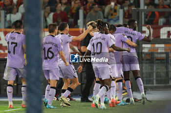 2024-09-26 - Rome, Italy 26.9.2024: Paredes of Athletic Bilbao score the goal and celebrate with the team during the UEFA Europa League 2024-2025 day 1, football match between AS Roma vs Athletic Club Bilbao at Olympic Stadium in Rome. - AS ROMA VS ATHLETIC BILBAO - UEFA EUROPA LEAGUE - SOCCER