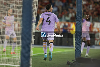 2024-09-26 - Rome, Italy 26.9.2024: Paredes of Athletic Bilbao score the goal and celebrate with the team during the UEFA Europa League 2024-2025 day 1, football match between AS Roma vs Athletic Club Bilbao at Olympic Stadium in Rome. - AS ROMA VS ATHLETIC BILBAO - UEFA EUROPA LEAGUE - SOCCER