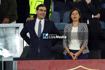 2024-09-26 - Rome, Italy 26.9.2024: New CEO AS Roma Lorenzo Vitali in the stands (behind Florent Ghisolfi) sings the Roma anthem before the UEFA Europa League 2024-2025 day 1, football match between AS Roma vs Athletic Club Bilbao at Olympic Stadium in Rome. - AS ROMA VS ATHLETIC BILBAO - UEFA EUROPA LEAGUE - SOCCER