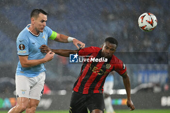 2024-10-03 - Patric of S.S. Lazio and Youssoufa Moukoko of O.G.C. Nice in action during the UEFA Europa League 2024/25 League Phase MD2 match between S.S. Lazio and O.G.C. Nice at Olympic Stadium on October 3, 2024 in Rome, Italy. - SS LAZIO VS OGC NICE - UEFA EUROPA LEAGUE - SOCCER