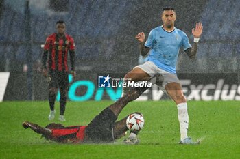 2024-10-03 - Moise Bombito of O.G.C. Nice and Matias Vecino of S.S. Lazio in action during the UEFA Europa League 2024/25 League Phase MD2 match between S.S. Lazio and O.G.C. Nice at Olympic Stadium on October 3, 2024 in Rome, Italy. - SS LAZIO VS OGC NICE - UEFA EUROPA LEAGUE - SOCCER