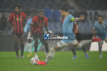 2024-10-03 - Mattia Zaccagni of S.S. Lazio is scoring the goal of 4-1 during the UEFA Europa League 2024/25 League Phase MD2 match between S.S. Lazio and O.G.C. Nice at Olympic Stadium on October 3, 2024 in Rome, Italy. - SS LAZIO VS OGC NICE - UEFA EUROPA LEAGUE - SOCCER