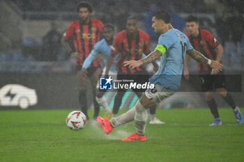 2024-10-03 - Mattia Zaccagni of S.S. Lazio is scoring the goal of 4-1 during the UEFA Europa League 2024/25 League Phase MD2 match between S.S. Lazio and O.G.C. Nice at Olympic Stadium on October 3, 2024 in Rome, Italy. - SS LAZIO VS OGC NICE - UEFA EUROPA LEAGUE - SOCCER