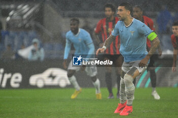 2024-10-03 - Mattia Zaccagni of S.S. Lazio is scoring the goal of 4-1 during the UEFA Europa League 2024/25 League Phase MD2 match between S.S. Lazio and O.G.C. Nice at Olympic Stadium on October 3, 2024 in Rome, Italy. - SS LAZIO VS OGC NICE - UEFA EUROPA LEAGUE - SOCCER