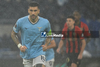 2024-10-03 - Mattia Zaccagni of S.S. Lazio celebrates after scoring the gol of of 4-1 during the UEFA Europa League 2024/25 League Phase MD2 match between S.S. Lazio and O.G.C. Nice at Olympic Stadium on October 3, 2024 in Rome, Italy. - SS LAZIO VS OGC NICE - UEFA EUROPA LEAGUE - SOCCER