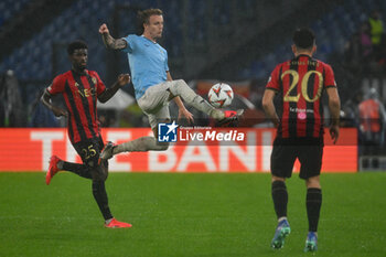 2024-10-03 - Mohamed-Ali Cho of O.G.C. Nice and Nicolo Rovella of S.S. Lazio in action during the UEFA Europa League 2024/25 League Phase MD2 match between S.S. Lazio and O.G.C. Nice at Olympic Stadium on October 3, 2024 in Rome, Italy. - SS LAZIO VS OGC NICE - UEFA EUROPA LEAGUE - SOCCER