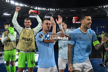 2024-10-03 - Ivan Provedel, Patric and Mattia Zaccagni of S.S. Lazio during the UEFA Europa League 2024/25 League Phase MD2 match between S.S. Lazio and O.G.C. Nice at Olympic Stadium on October 3, 2024 in Rome, Italy. - SS LAZIO VS OGC NICE - UEFA EUROPA LEAGUE - SOCCER