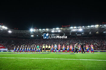 2024-10-03 - Players of Olympiacos FC and SC Braga during the Europa League, Matchday 2 match between Olympiacos FC and SC Braga at Georgios Karaiskakis Stadium on October 3, 2024, in Piraeus, Greece. - OLYMPIACOS FC VS SC BRAGA - UEFA EUROPA LEAGUE - SOCCER