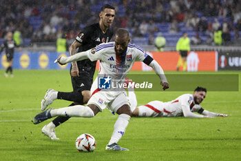 2024-10-24 - Alexandre Lacazette of Lyon, Emirhan Topcu of Besiktas during the UEFA Europa League, League phase, matchday 3 football match between Olympique Lyonnais (Lyon) and Besiktas JK on 24 October 2024 at Groupama stadium in Decines-Charpieu near Lyon, France - FOOTBALL - EUROPA LEAGUE - LYON V BESIKTAS - UEFA EUROPA LEAGUE - SOCCER