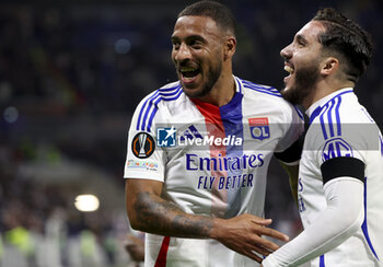 2024-10-24 - Corentin Tolisso, Rayan Cherki of Lyon celebrate a goal for Lyon - a goal ultimately cancelled - during the UEFA Europa League, League phase, matchday 3 football match between Olympique Lyonnais (Lyon) and Besiktas JK on 24 October 2024 at Groupama stadium in Decines-Charpieu near Lyon, France - FOOTBALL - EUROPA LEAGUE - LYON V BESIKTAS - UEFA EUROPA LEAGUE - SOCCER