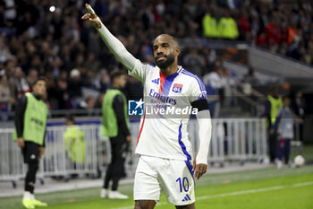 2024-10-24 - Alexandre Lacazette of Lyon celebrates his goal - a goal ultimately cancelled - during the UEFA Europa League, League phase, matchday 3 football match between Olympique Lyonnais (Lyon) and Besiktas JK on 24 October 2024 at Groupama stadium in Decines-Charpieu near Lyon, France - FOOTBALL - EUROPA LEAGUE - LYON V BESIKTAS - UEFA EUROPA LEAGUE - SOCCER